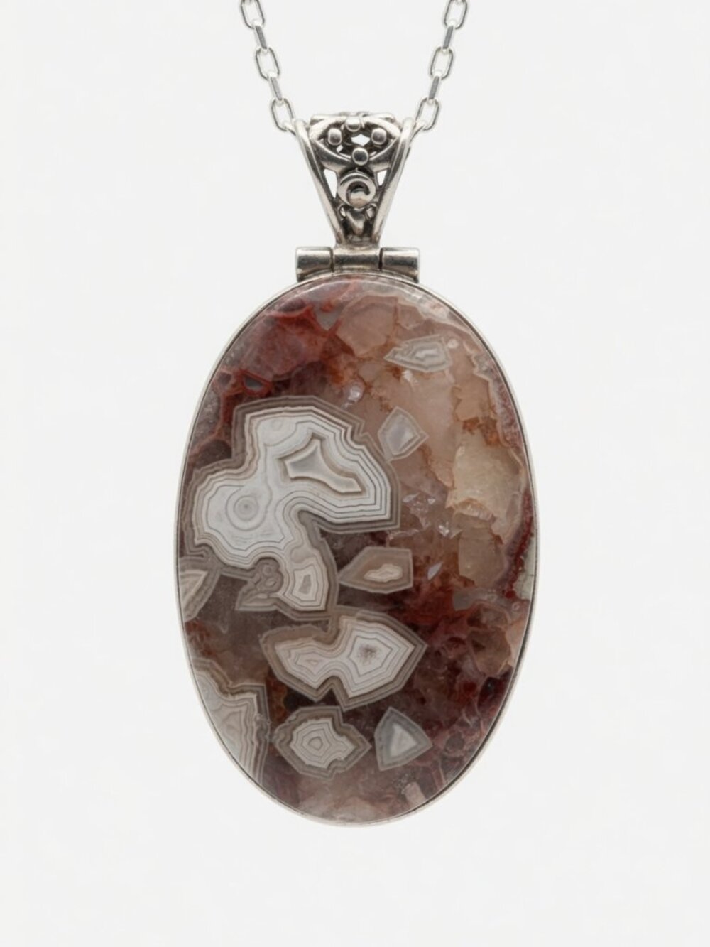 Venezia solid Sterling Chain, silver Crazy Lace Agate necklace
